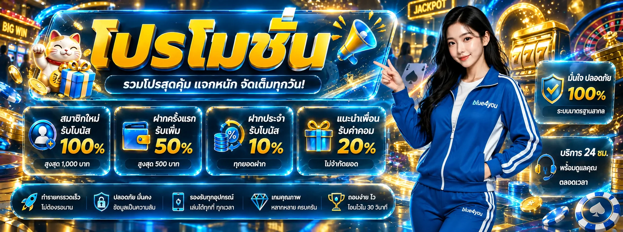 แบนเนอร์ blue4you สล็อตและโปรโมชั่นสมาชิก